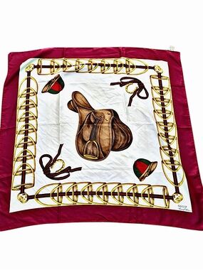 Authentic Gucci Saddle Equestrian Motif Silk Scarf